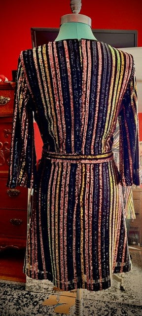 Skies Are Blue Multicolor Sequin Stripe Dress Size Small