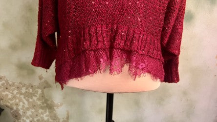 Mechant Burgundy Sequin Knit Lace Hem