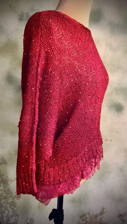 Mechant Burgundy Sequin Knit Lace Hem