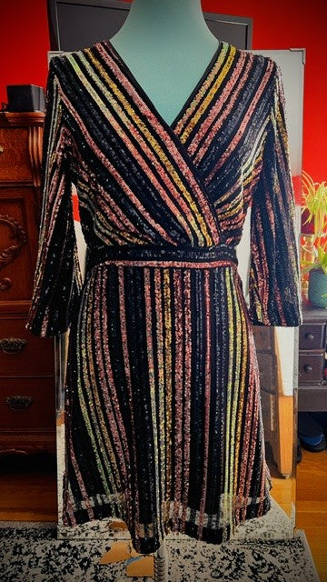 Skies Are Blue Multicolor Sequin Stripe Dress Size Small