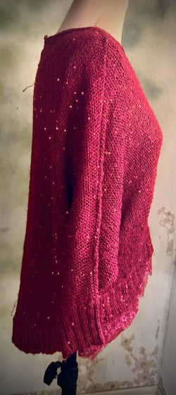 Mechant Burgundy Sequin Knit Lace Hem