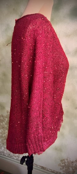 Mechant Burgundy Sequin Knit Lace Hem
