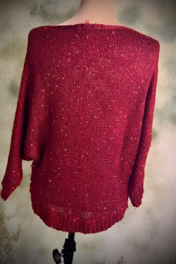 Mechant Burgundy Sequin Knit Lace Hem