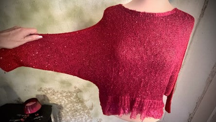 Mechant Burgundy Sequin Knit Lace Hem