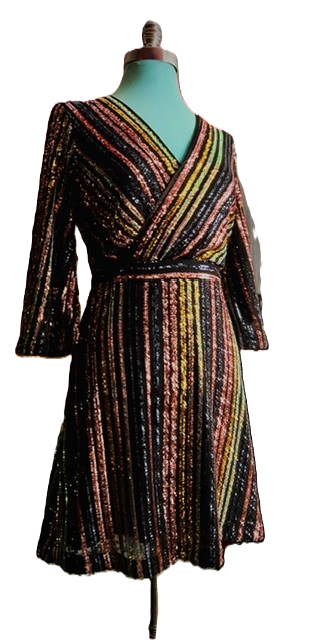 Skies Are Blue Multicolor Sequin Stripe Dress Size Small