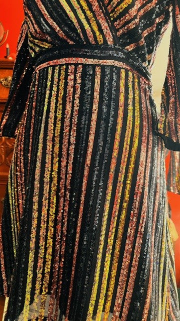 Skies Are Blue Multicolor Sequin Stripe Dress Size Small