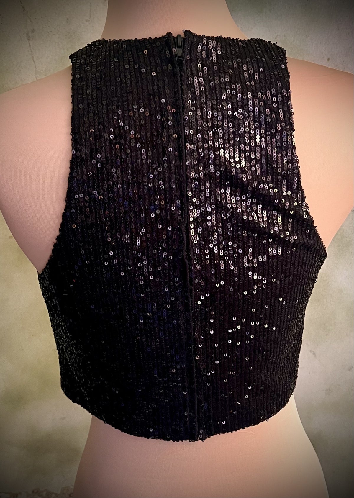 H&M Size Small Black Sequin Halter Crop Top Party Holiday