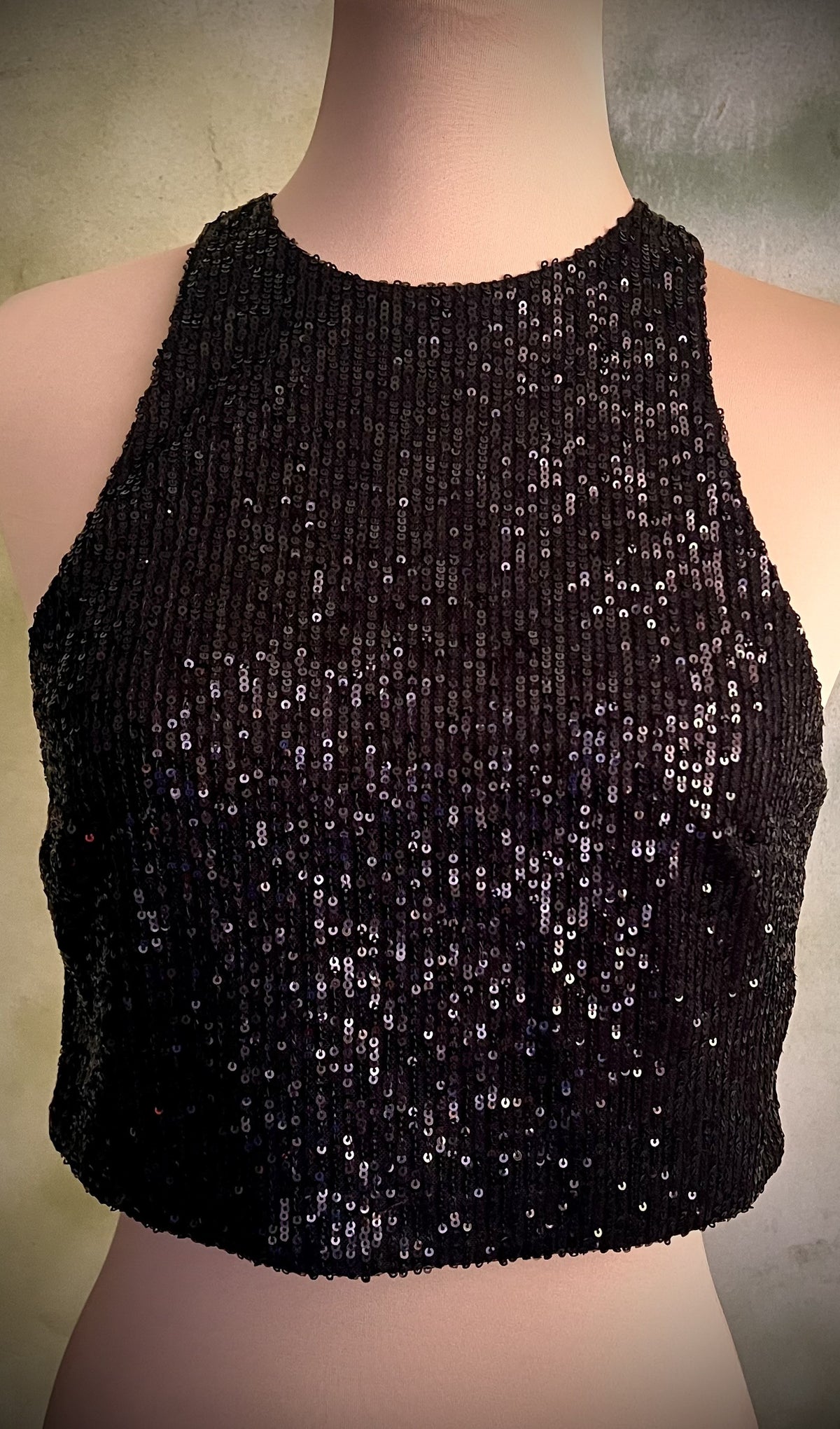 H&M Size Small Black Sequin Halter Crop Top Party Holiday