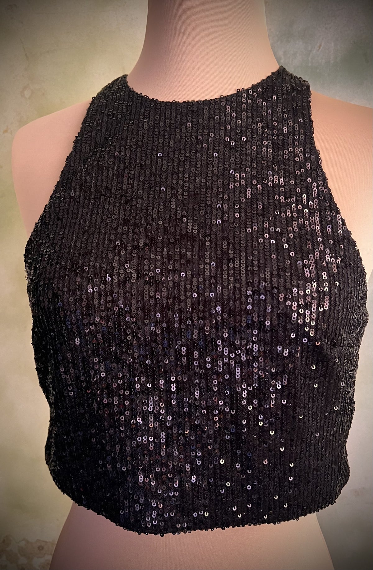 H&M Size Small Black Sequin Halter Crop Top Party Holiday