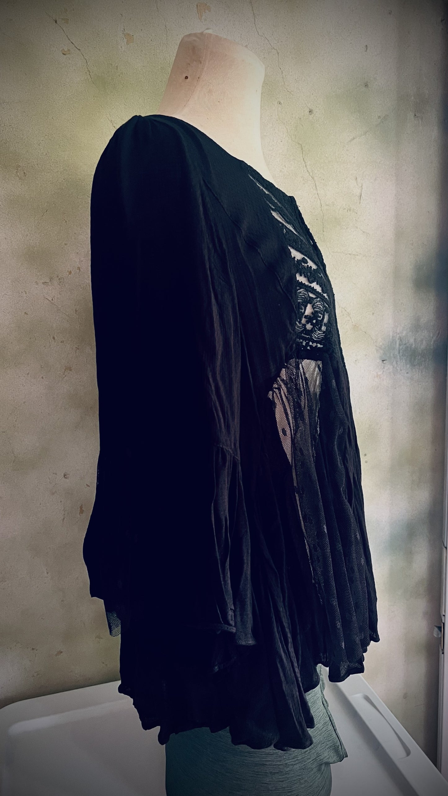 Ciel USA Black Sheer Lace Boho Blouse Size S