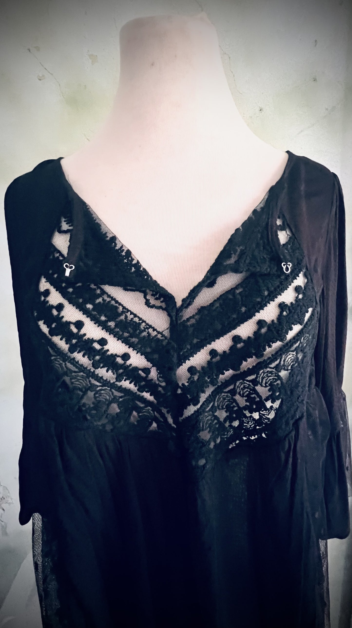 Ciel USA Black Sheer Lace Boho Blouse Size S