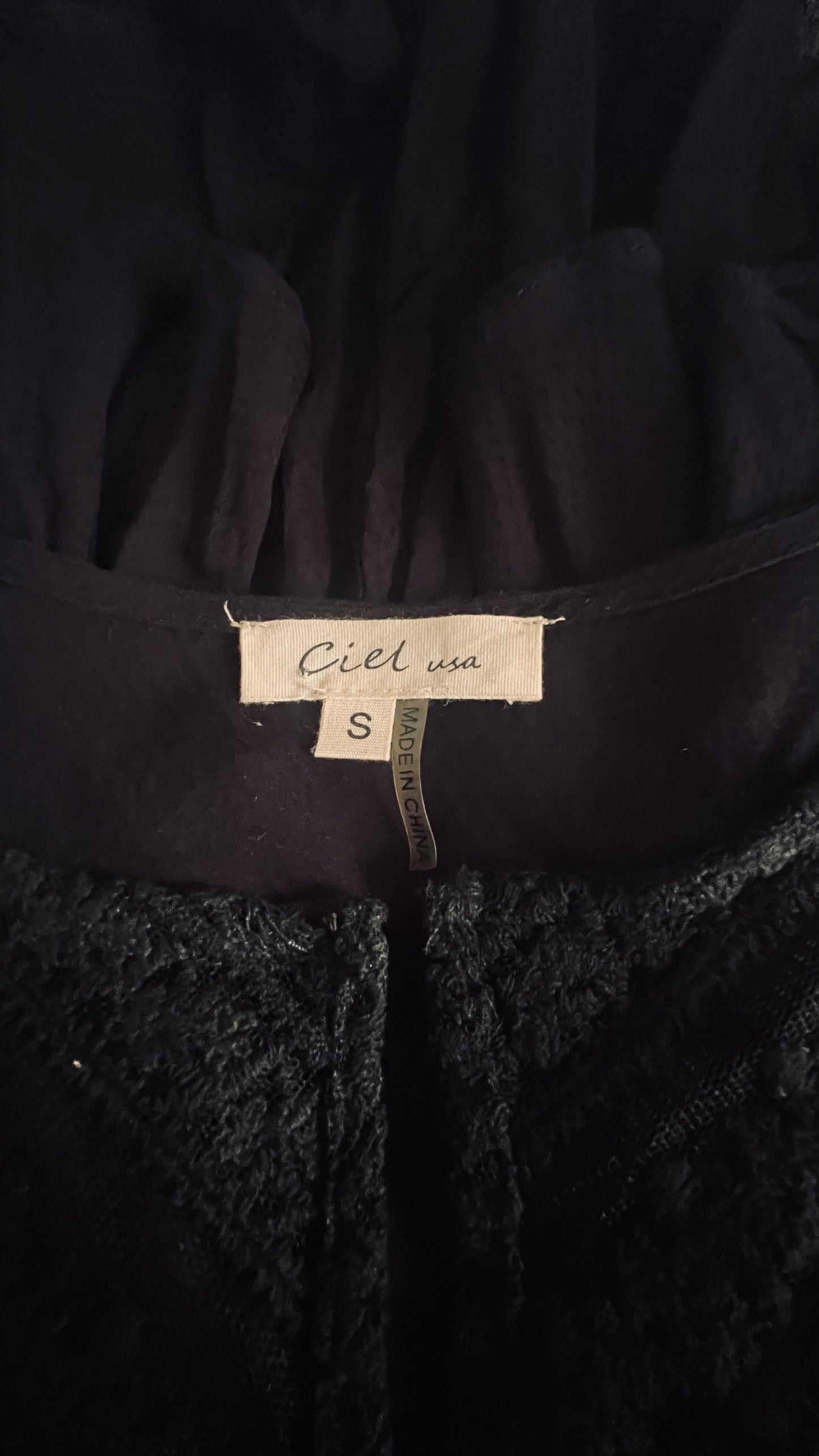 Ciel USA Black Sheer Lace Boho Blouse Size S