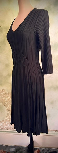 Connected Apparel Dark Taupe Ribbed Knit Sweater Dress Size Small