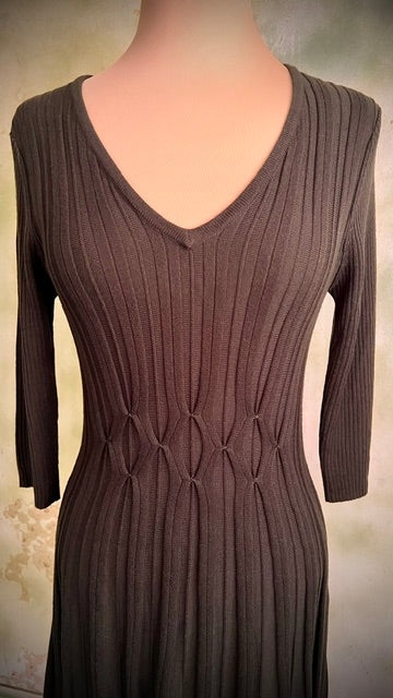 Connected Apparel Dark Taupe Ribbed Knit Sweater Dress Size Small