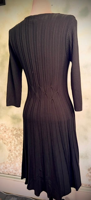 Connected Apparel Dark Taupe Ribbed Knit Sweater Dress Size Small