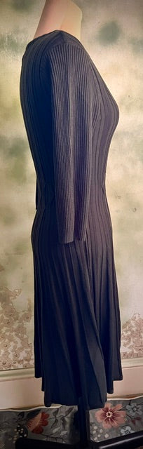 Connected Apparel Dark Taupe Ribbed Knit Sweater Dress Size Small