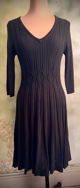 Connected Apparel Dark Taupe Ribbed Knit Sweater Dress Size Small