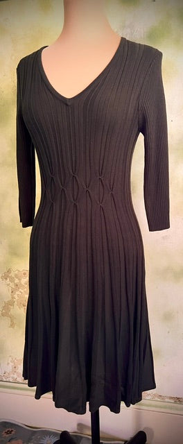 Connected Apparel Dark Taupe Ribbed Knit Sweater Dress Size Small
