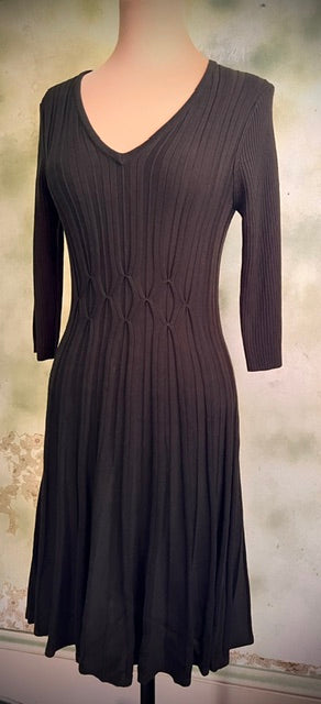 Connected Apparel Dark Taupe Ribbed Knit Sweater Dress Size Small