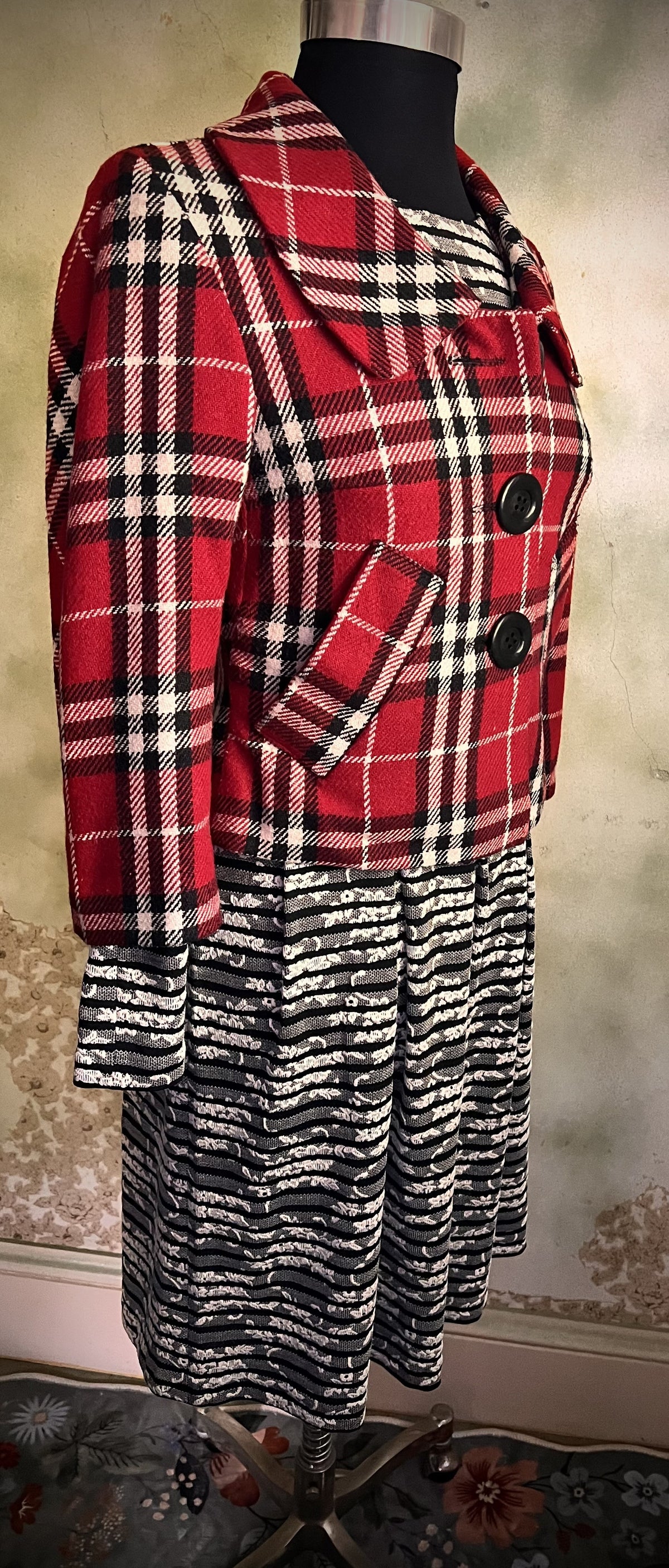 Tommy Hilfiger Black & White Lace Stripe Fit & Flare Dress Size 6