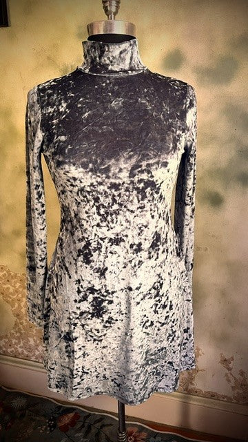 Kimchi Blue Icy Turquoise Crushed Velvet Turtleneck Mini Dress Medium