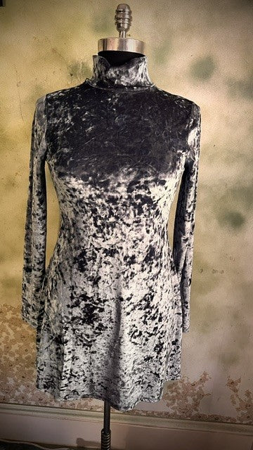 Kimchi Blue Icy Turquoise Crushed Velvet Turtleneck Mini Dress Medium