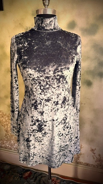 Kimchi Blue Icy Turquoise Crushed Velvet Turtleneck Mini Dress Medium