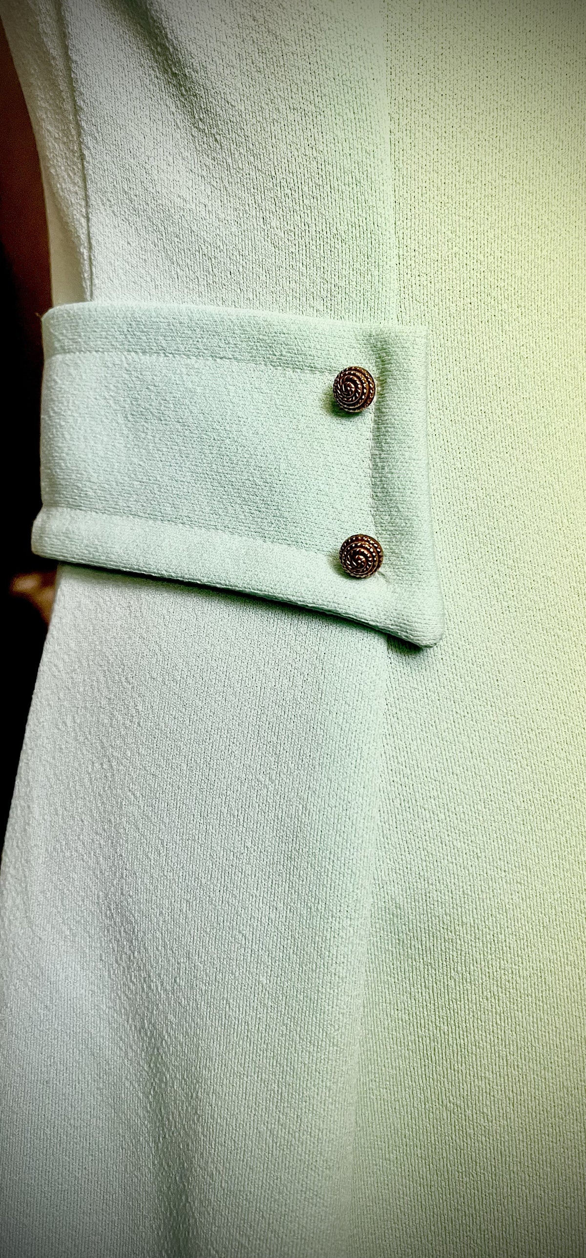 Vintage Sears Jr. Bazaar 60s Mod Mint Mini Dress Gold Buttons XS/S