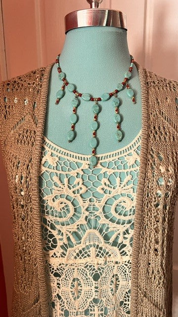 Chelsea & Theodore Long Crochet Open-Front Sweater Vest Size Medium Boho Duster