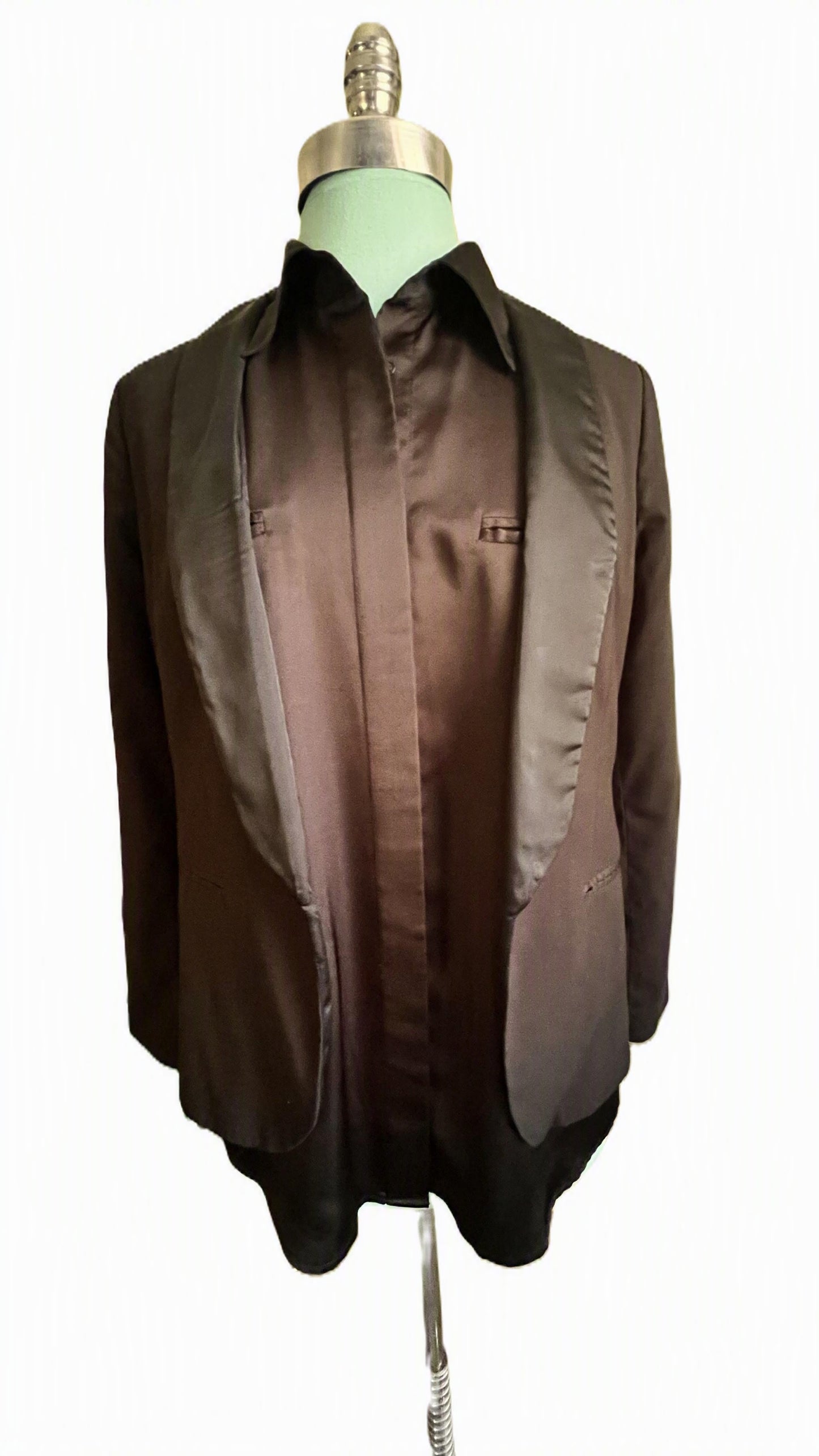Black Satin Long Sleeve Tunic Blouse – Hidden Button Front - Size Small